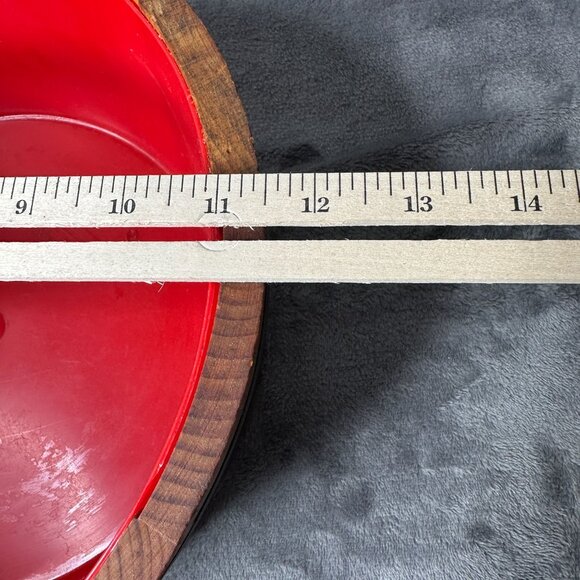 Vintage Paulding & Frost Wooden Popcorn Bowl Red Lined Kitschy Rustic Barrel 11" - Picture 7 of 9